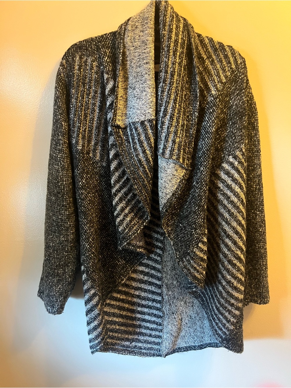 Style & Co. Black and Gray Open-Front Knit Cardigan
